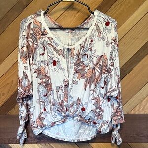 Free People Floral Button-Down Blouse - Cream and Red